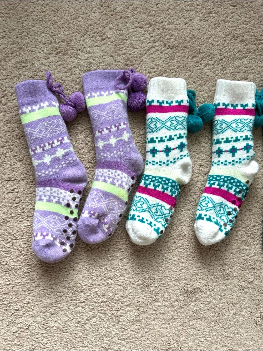 Set of 2 Youth Cozy Cabin Nordic Pom-Pom Crew Socks & 1 Pair Knit Leg Warmers